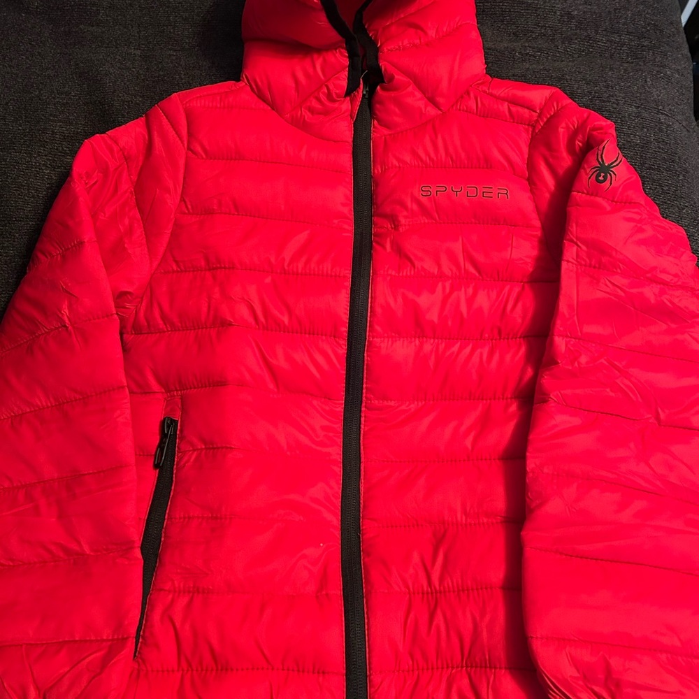 Youth Unisex Spyder Red Hooded packable Puffer Coat Size 7 BNWT - Picture 4 of 10